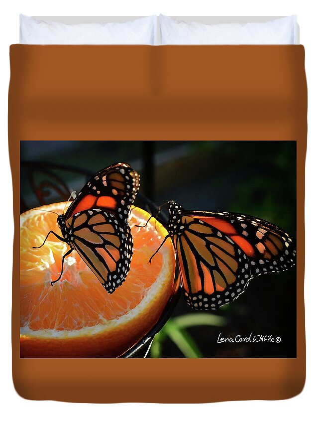Butterflies Duvet Cover featuring the photograph Butterfly Attraction by Lena Wilhite