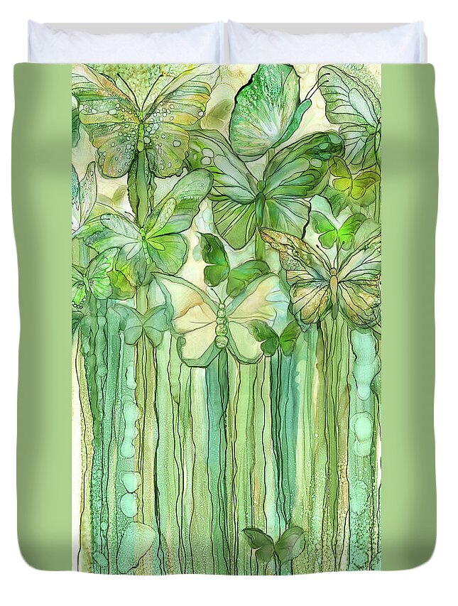 Carol Cavalaris Duvet Cover featuring the mixed media Butterfly Bloomies 2 - Yellow by Carol Cavalaris