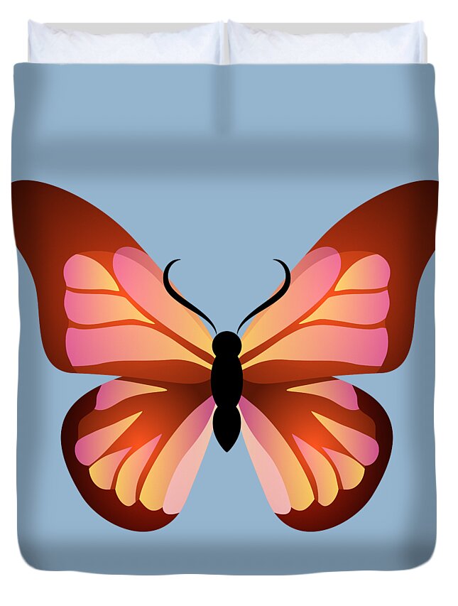 Butterfly Duvet Cover featuring the digital art Butterfly Graphic Pink and Orange by MM Anderson