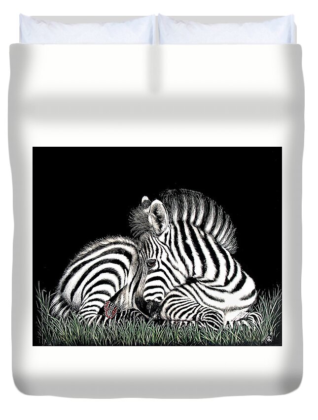 Zebra Duvet Cover featuring the painting Butterfly Kisses by Angie Cockle