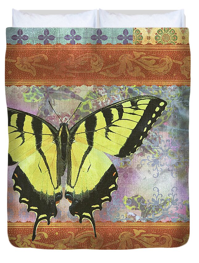 Butterfly Duvet Cover featuring the painting Butterfly Mosaic by JQ Licensing