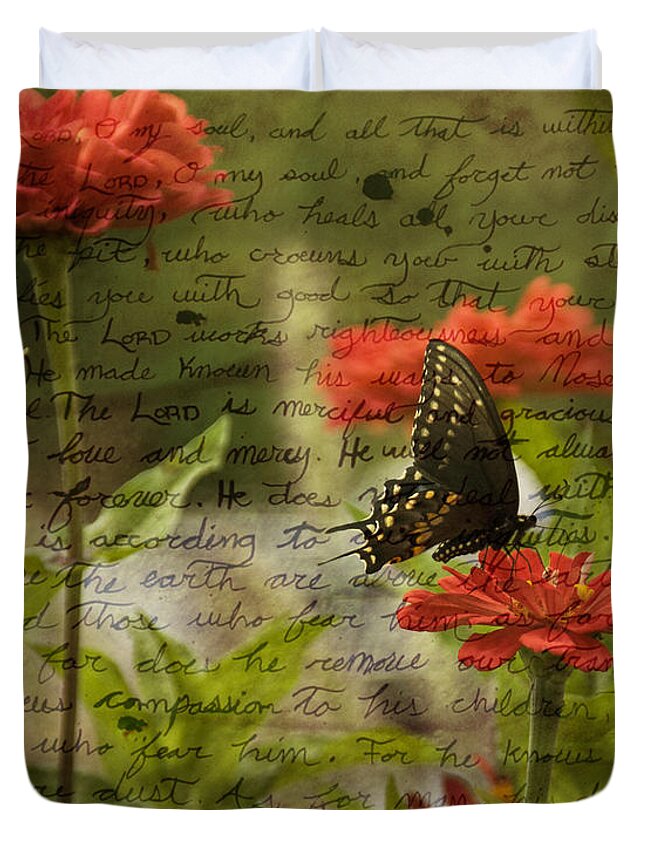 Flower Duvet Cover featuring the photograph Butterfly Notes by Trish Tritz