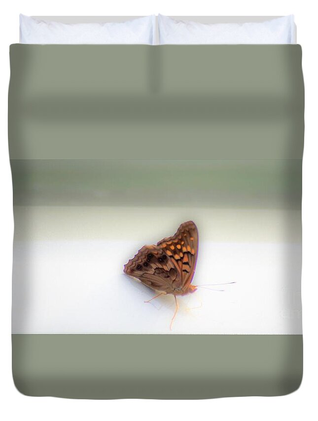 Butterfly Duvet Cover featuring the photograph Butterfly on my car by Merle Grenz