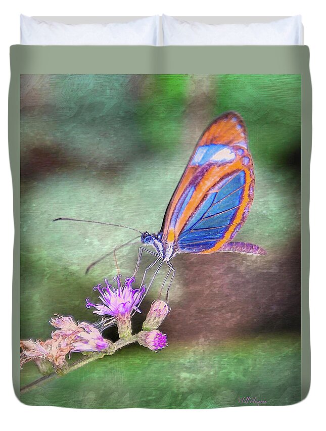 Butterfly Duvet Cover featuring the photograph Butterfly on Pink Flower by Will Wagner