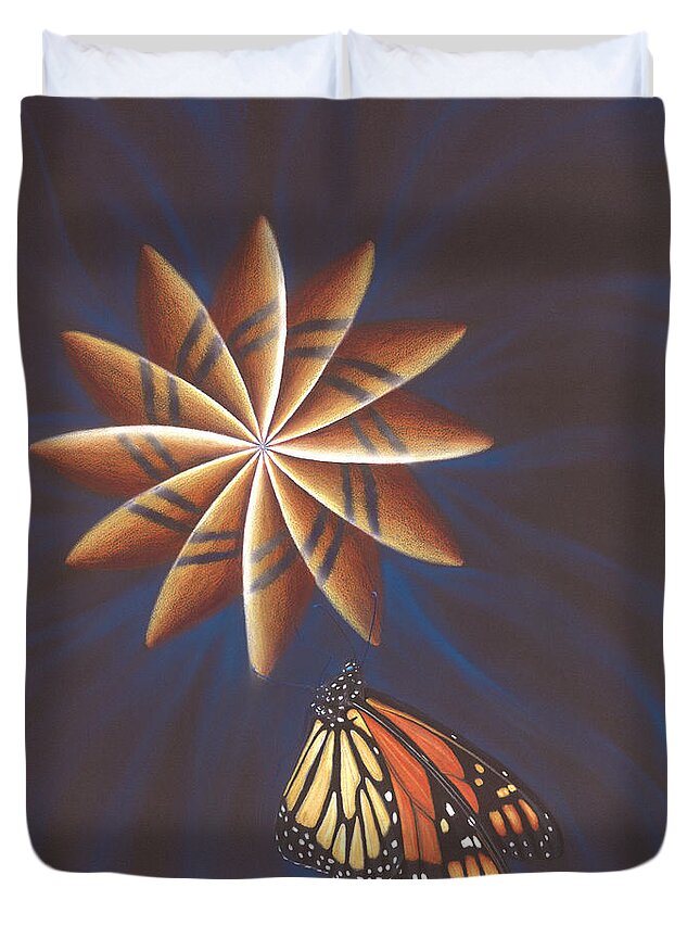 Butterfly Duvet Cover featuring the painting Butterfly Touching the Closed Portal by Robin Aisha Landsong