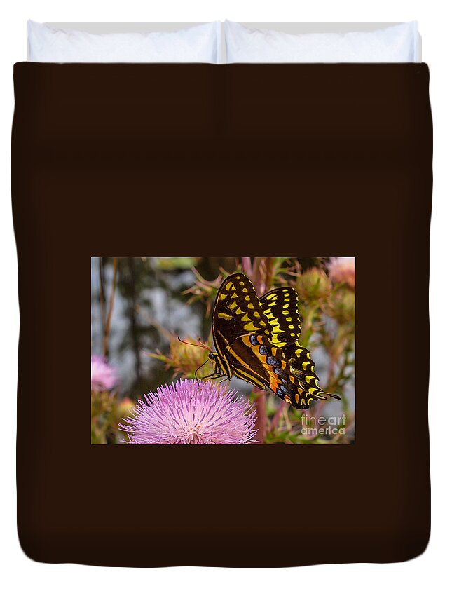 Butterfly Duvet Cover featuring the photograph Butterfly Visit by Tom Claud