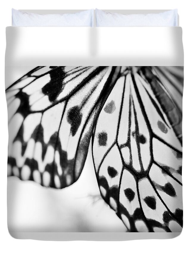 Butterfly Wings Duvet Cover featuring the photograph Butterfly Wings 3 - Black And White by Marianna Mills