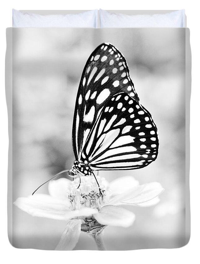 Butterfly Wings Duvet Cover featuring the photograph Butterfly Wings 7 - Black And White by Marianna Mills