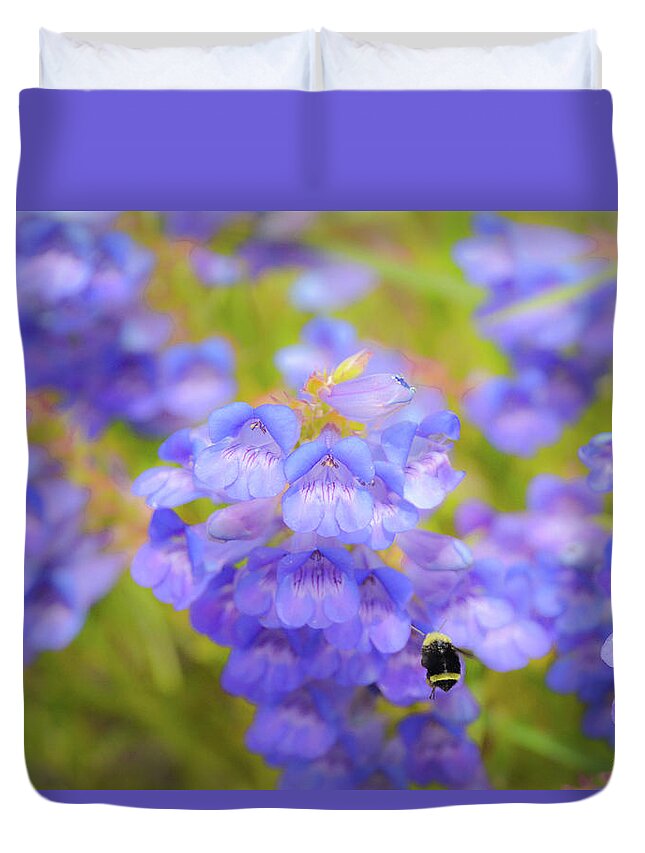 Blue Duvet Cover featuring the photograph Buzzing Around by Steph Gabler