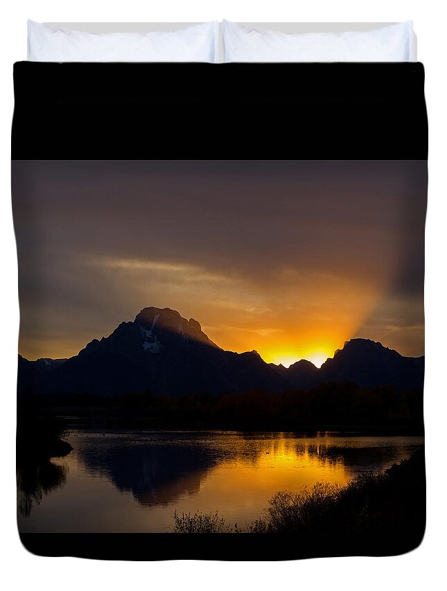 Grand Teton Duvet Cover featuring the photograph By Oxbow Light... by Shari Sommerfeld