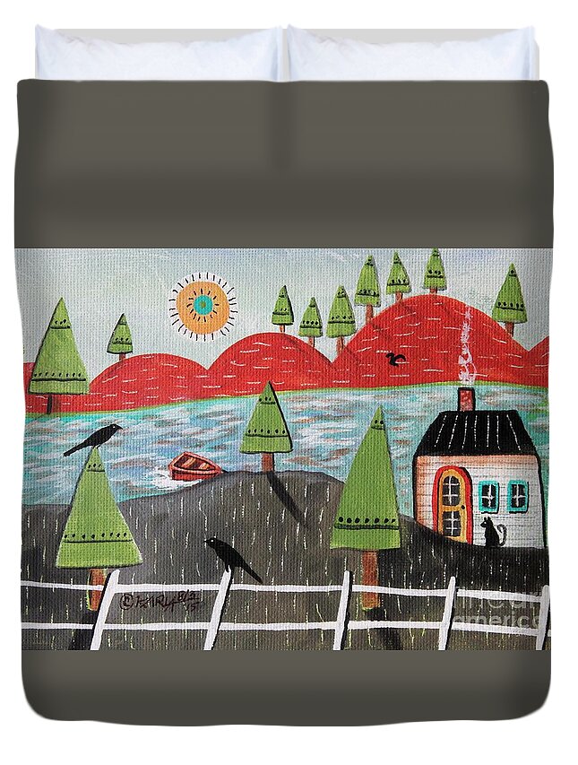 Seascape Duvet Cover featuring the painting By The Lake August by Karla Gerard