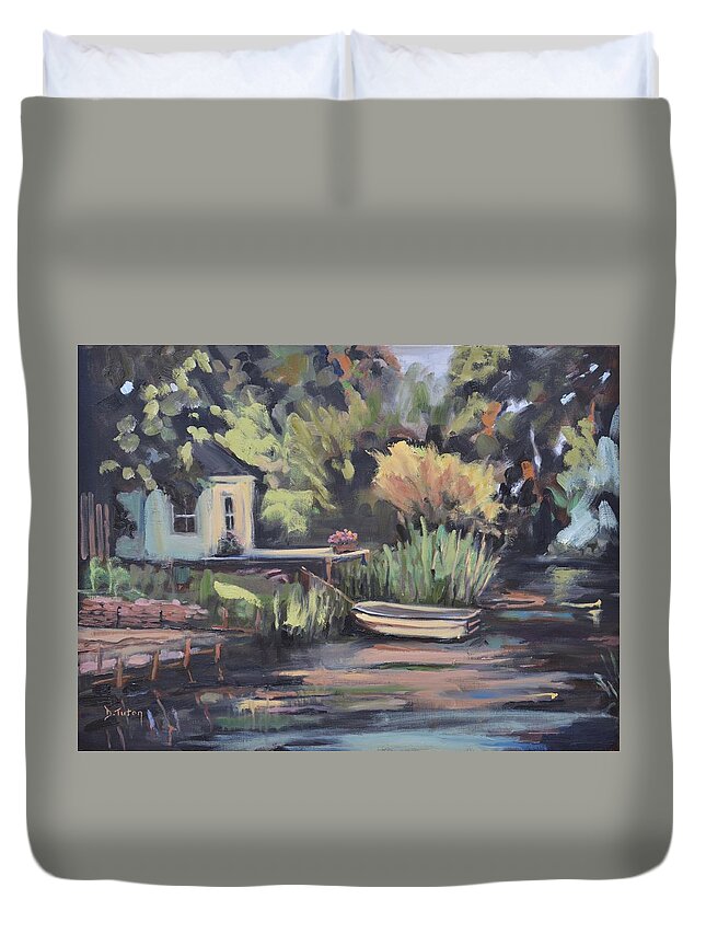 Water Duvet Cover featuring the painting By the Lake by Donna Tuten