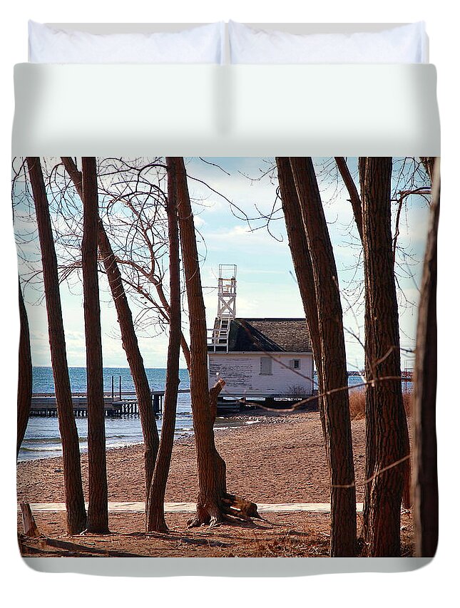 Behind Duvet Cover featuring the photograph By the Lake by Valentino Visentini