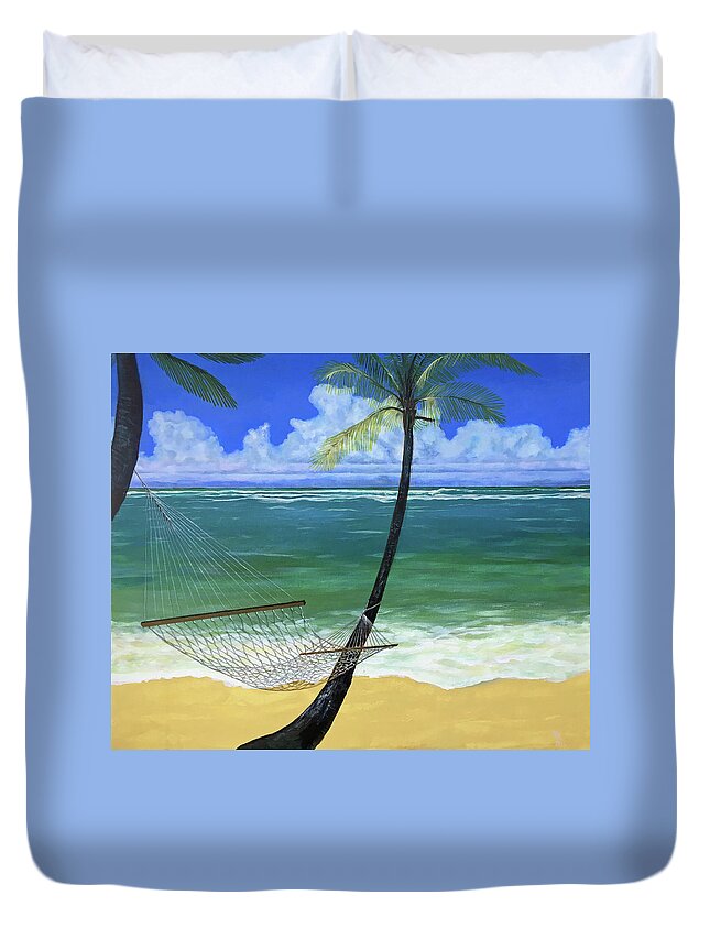 Landscape Duvet Cover featuring the painting By The Sea by Mr Dill