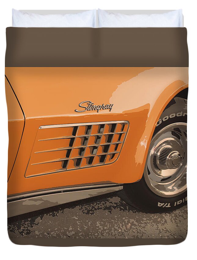 Corvette Duvet Cover featuring the drawing C3 Stingray by Darrell Foster
