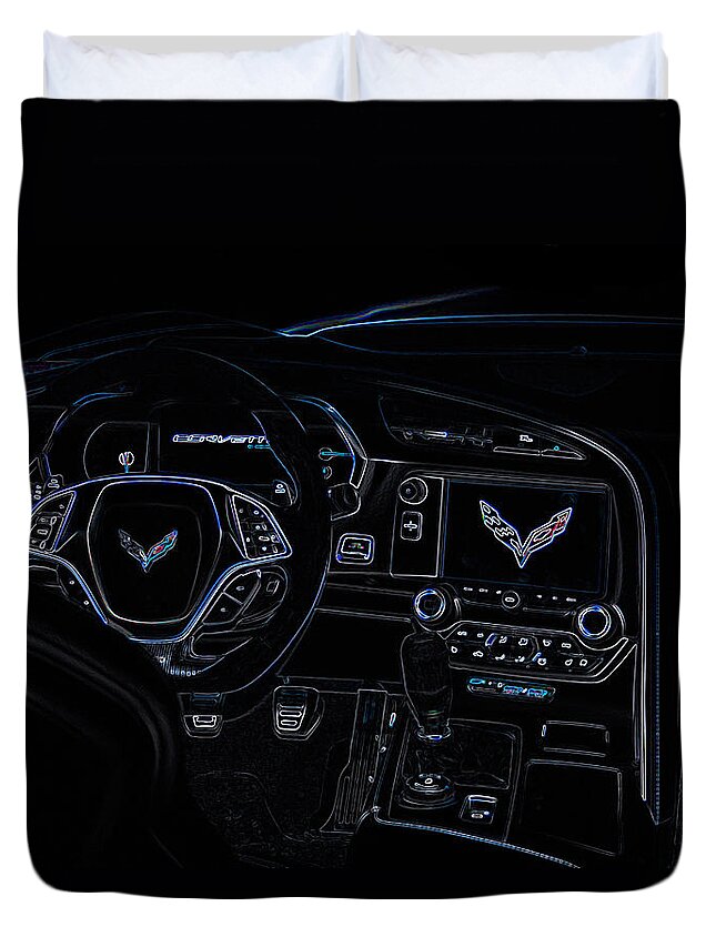 Corvette Duvet Cover featuring the digital art C7 Corvette Interior by Darrell Foster