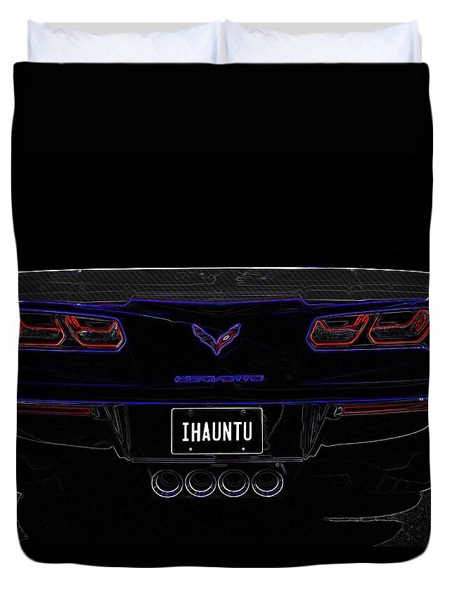 Corvette Duvet Cover featuring the digital art C7 Corvette Rear 2 by Darrell Foster