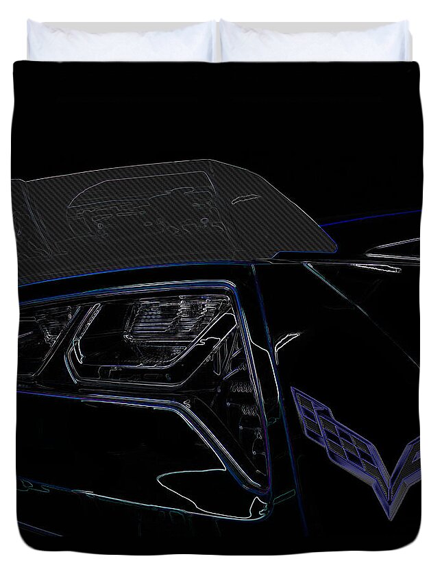 Corvette Duvet Cover featuring the digital art C7 Corvette rear by Darrell Foster