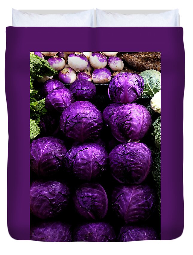 Cabbage Duvet Cover featuring the digital art Cabbages by David Blank