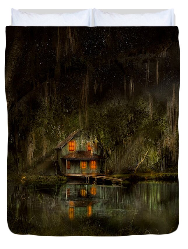 Swamp Duvet Cover featuring the photograph Cabin - De Land, FL - Restless night 1904 by Mike Savad