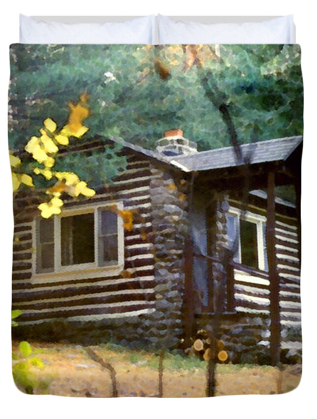 Log Cabin Duvet Cover featuring the painting Cabin in the Woods by Paul Sachtleben