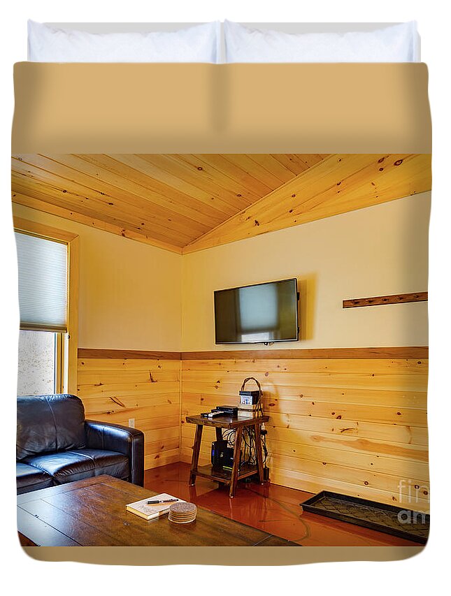 Cayuga Lake Cabins Are Year Round Vacation Rental Units Situated On Cayuga Lake In The Finger Lakes Region Of New York State Duvet Cover featuring the photograph Cabin Interior 28 by William Norton