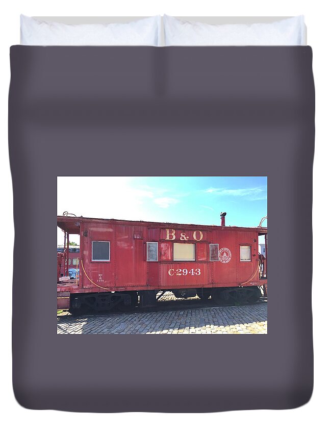 Train Duvet Cover featuring the photograph Caboose by Chris Montcalmo