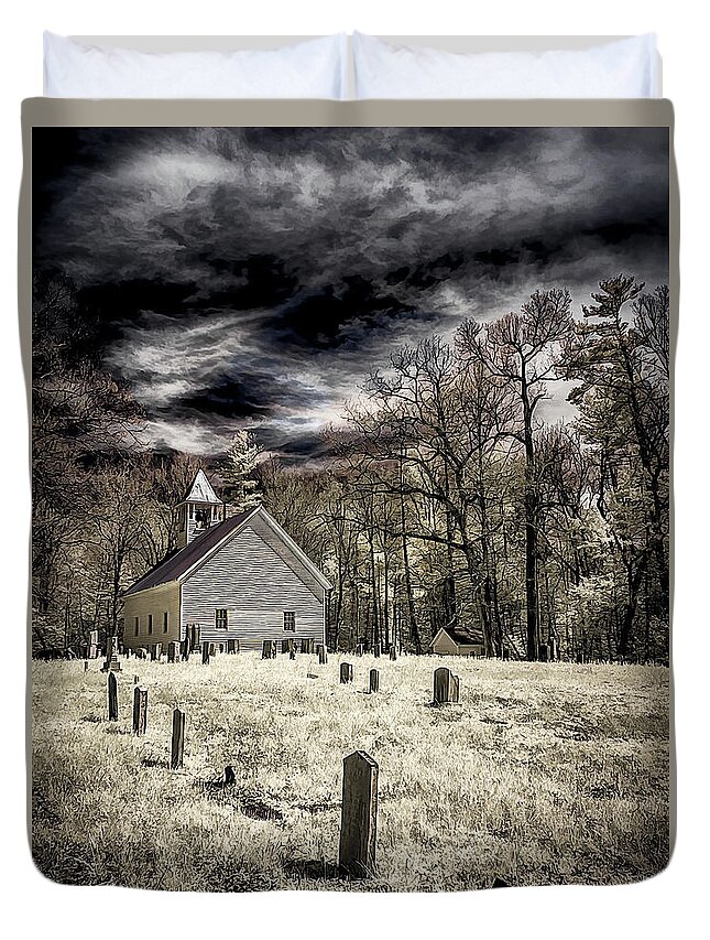 Cades Cove Duvet Cover featuring the photograph Cades Cove Church by Steve Zimic