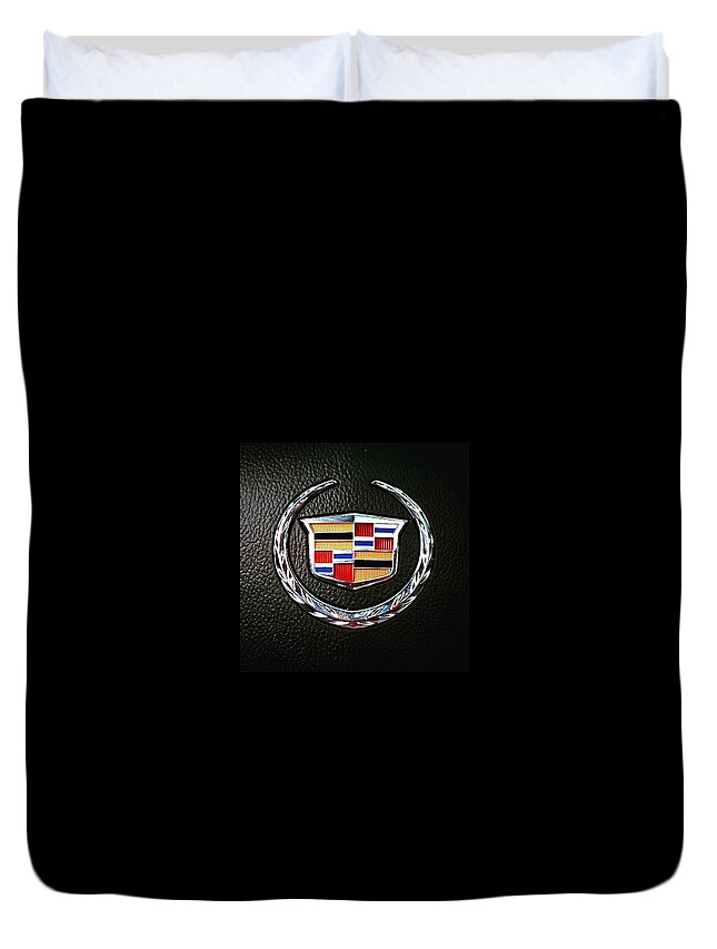 Cadillac Duvet Cover featuring the photograph Cadillac Emblem by Britten Adams