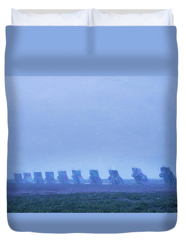 Joan Carroll Duvet Cover featuring the photograph Cadillacs in the Mist II by Joan Carroll
