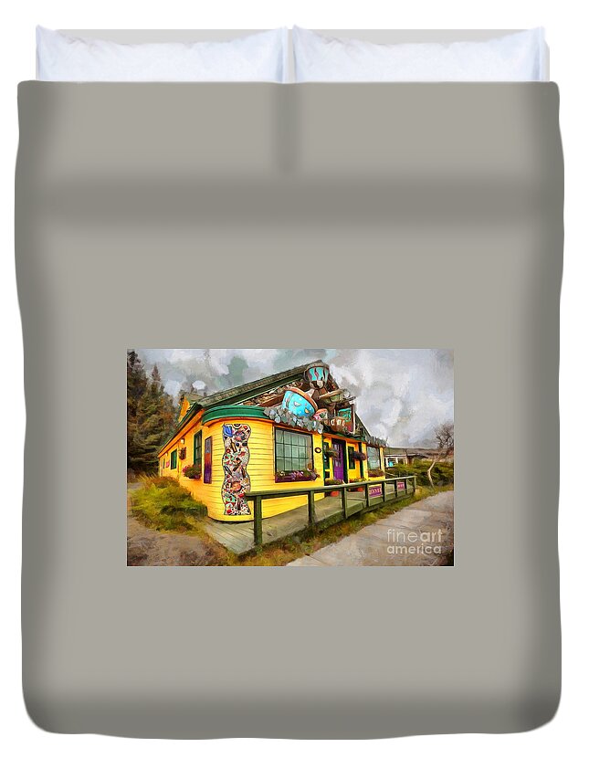 Cafe Cups Duvet Cover featuring the digital art Cafe Cups by Eva Lechner