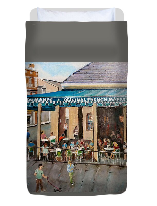 Architecture Duvet Cover featuring the painting Cafe DuMonde by Arlen Avernian - Thorensen