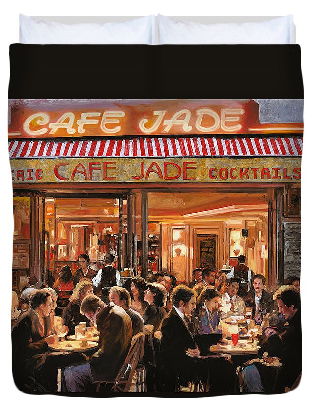 Brasserie Duvet Cover featuring the painting Cafe Jade by Guido Borelli