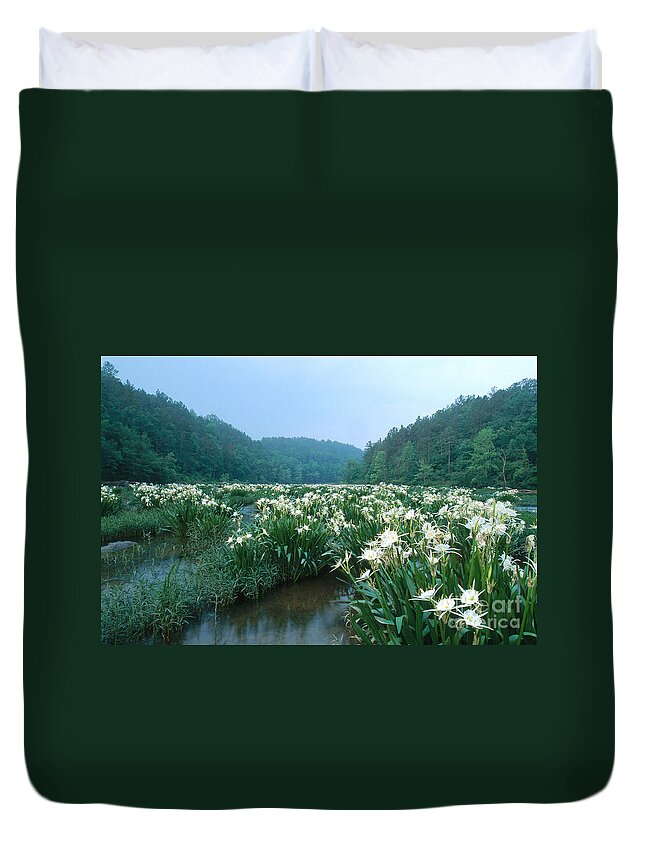 Cahaba River Duvet Cover featuring the photograph Cahaba River With Lilies by Jeffrey Lepore