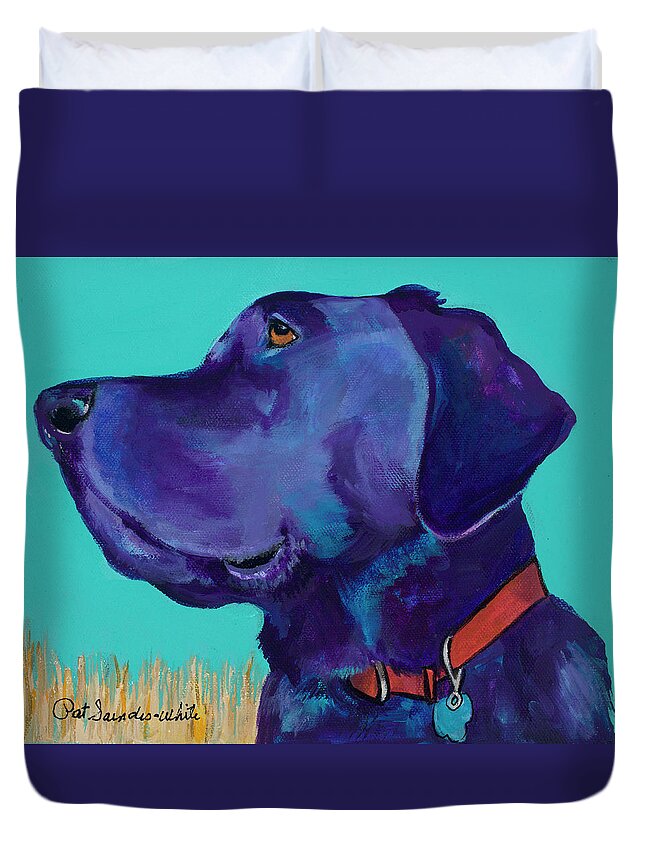 Black Labrador Duvet Cover featuring the painting Caige by Pat Saunders-White