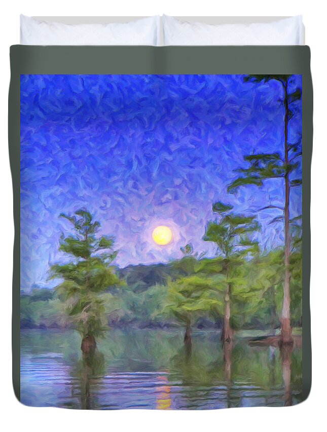 Cajun Moon Duvet Cover featuring the painting Cajun Moon by Dominic Piperata