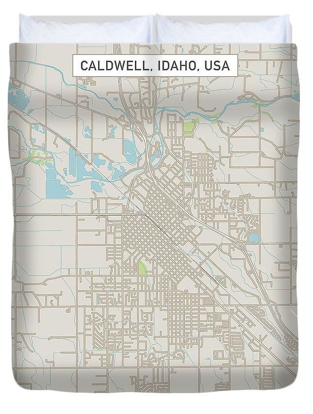 Caldwell Duvet Cover featuring the digital art Caldwell Idaho US City Street Map by Frank Ramspott