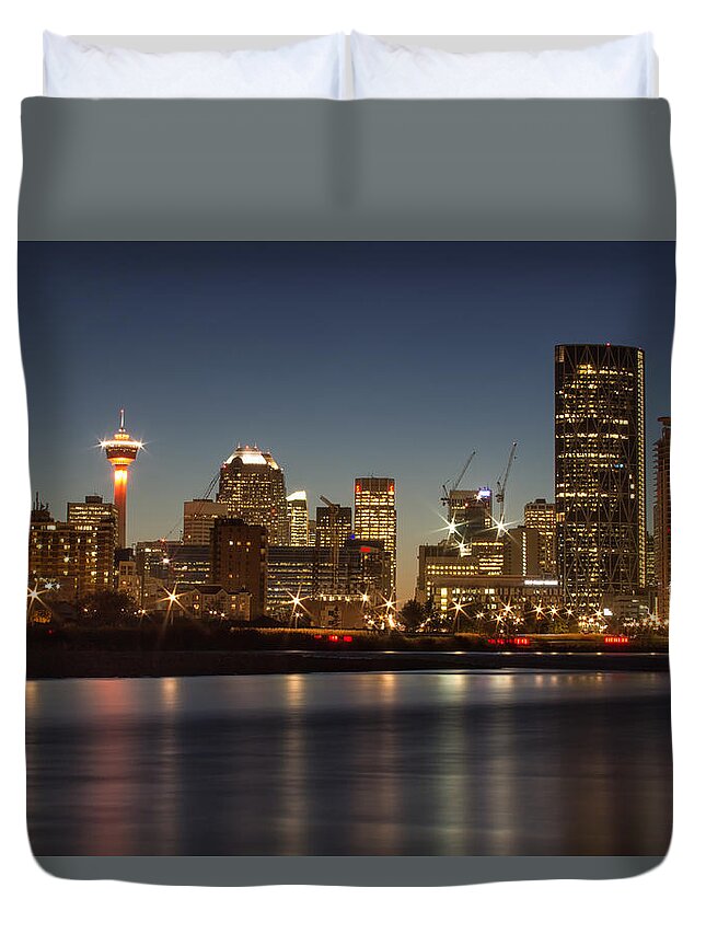 City Duvet Cover featuring the photograph Calgary Lights by Celine Pollard