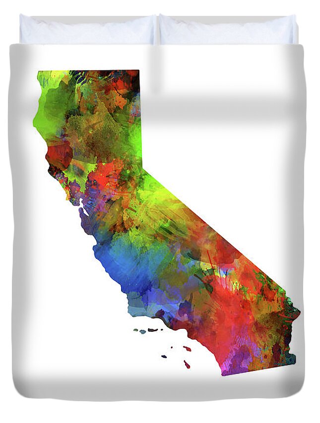 California Duvet Cover featuring the digital art California Map Watercolor by Bekim M