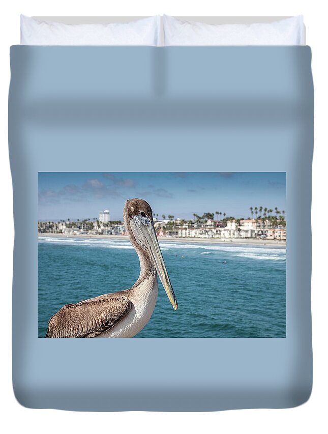 Animal Duvet Cover featuring the photograph California Pelican by John Wadleigh