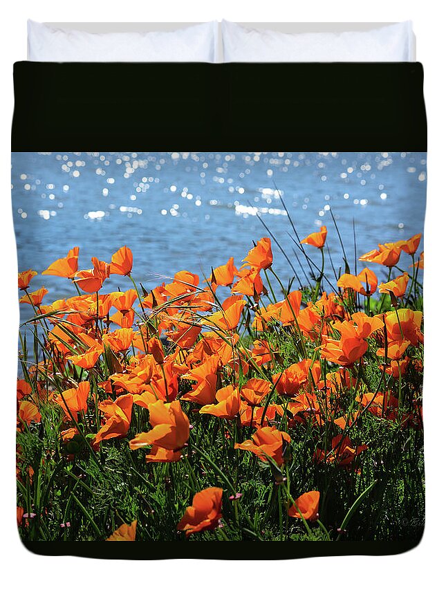 Wildflowers Duvet Cover featuring the photograph California Poppies by Richardson Bay by Brian Tada