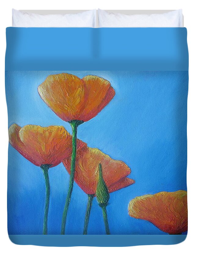 Poppies Duvet Cover featuring the painting California Poppies #4 by Vesna Antic