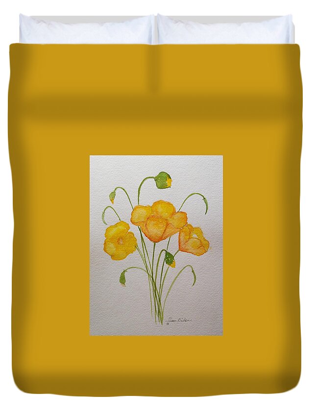 Yellow Poppies Duvet Cover featuring the painting California Poppin' by Susan Nielsen