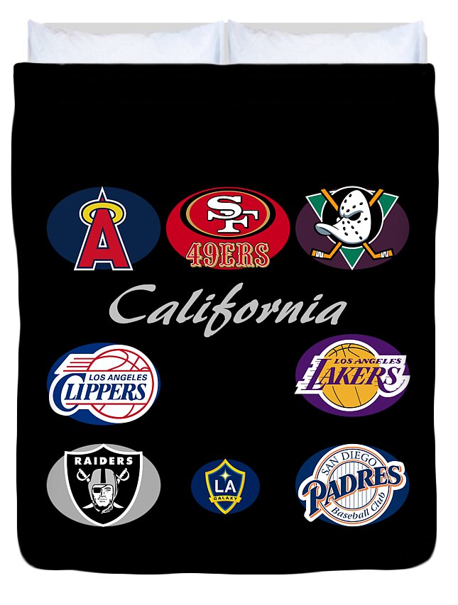 California Duvet Cover featuring the digital art California Professional Sport Teams Collage by Movie Poster Prints