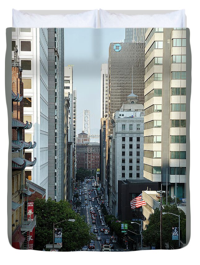  San Francisco California Street Duvet Cover featuring the photograph California Street San Francisco by Andy Myatt