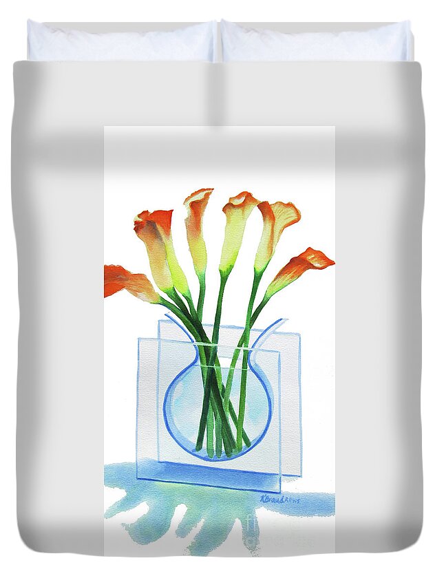 Paintings Duvet Cover featuring the painting Calla Lilies by Kathy Braud
