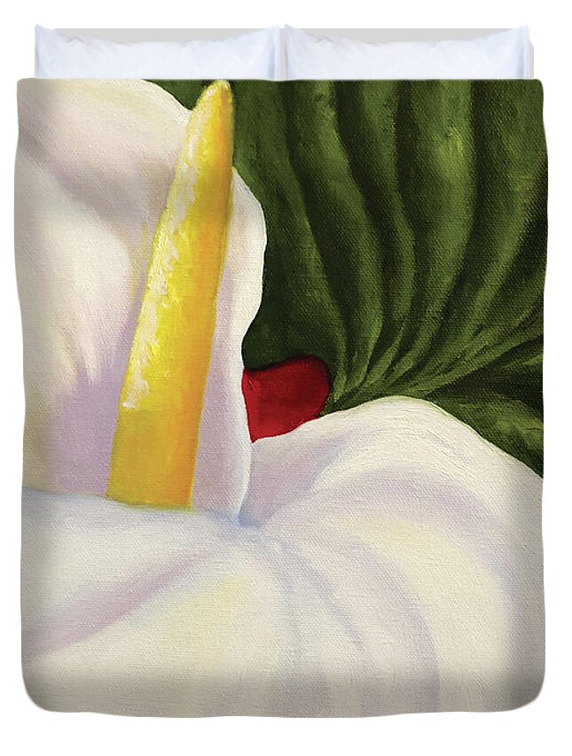 Calla Lilly Duvet Cover featuring the painting Calla Lilly by Lorraine Souza Wilcox
