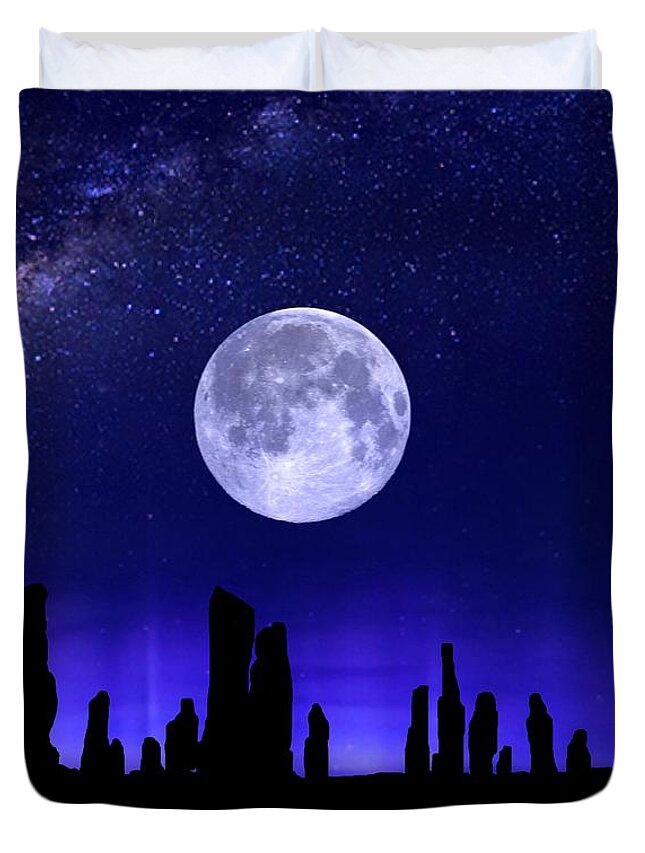 Callanish Duvet Cover featuring the digital art Callanish Stones Under The Supermoon. by Mark Taylor