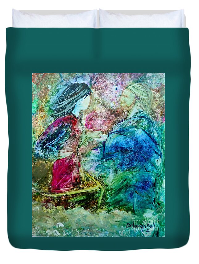 Prophetic Art Duvet Cover featuring the painting Called Out of the Boat by Deborah Nell