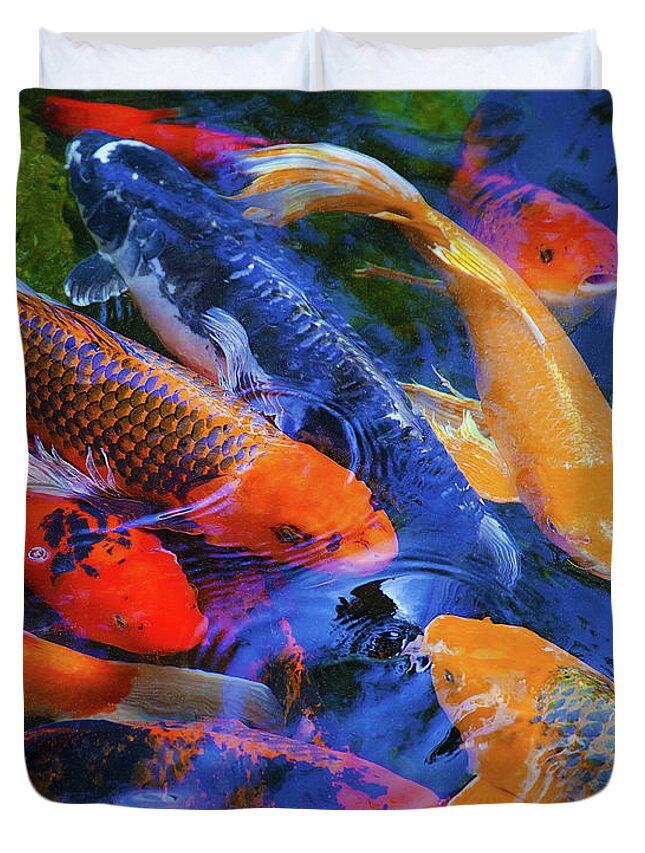 Koi Fish Duvet Cover featuring the photograph Calm Koi Fish by Jerry Cowart